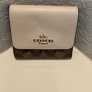 Coach Small Trifold Wallet Signature Logo Canvas Brown